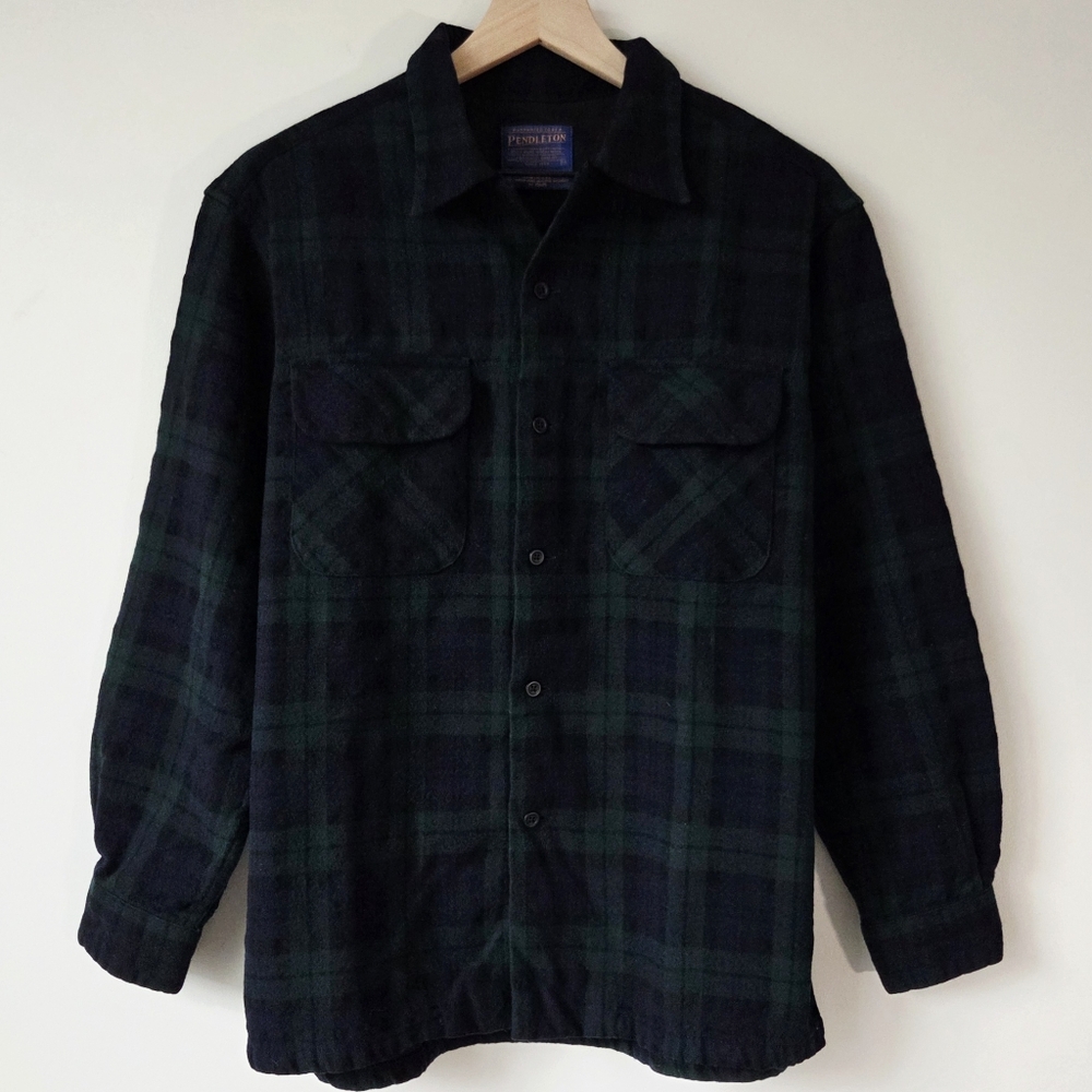 Pendleton Wool Blackwatch Tartan Button Front Plaid Shirt Mens Size Medium